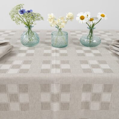 half linen tablecloth beige checks, not washed