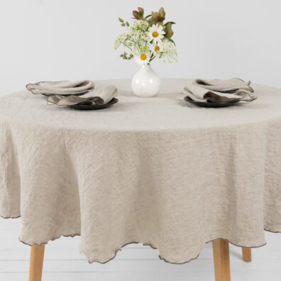 natural linen round tablecloth with napkins