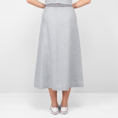 grey linen skirt with different color waist