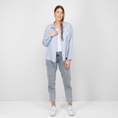 light blue linen shirt blouse with pants