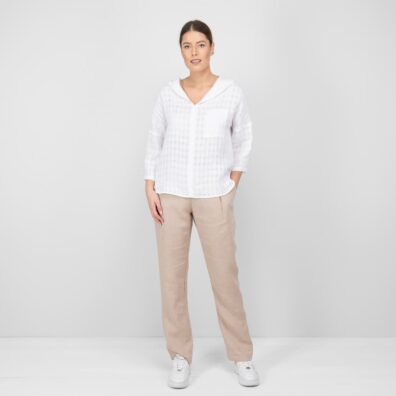 white linen blouse with hoodie