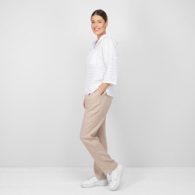 white linen blouse with hoodie leisure wear