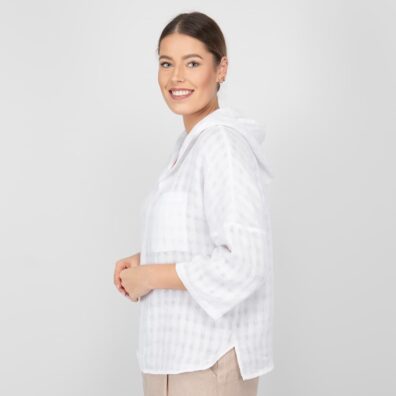 white linen blouse with hoodie from side