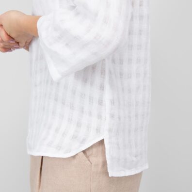 white linen blouse with hoodie, slits on sides