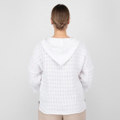 white linen blouse with hoodie from backside