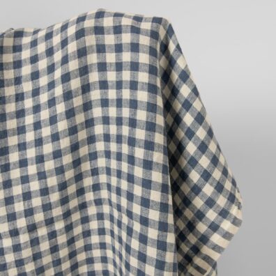 wide washed linen blue checks fabric, 285cm.