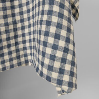 wide washed linen blue checks fabric for bedlinen