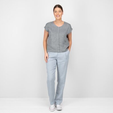 linen grey blouse in checks