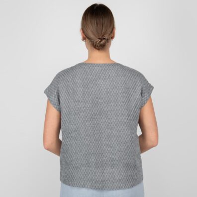 linen grey blouse in checks from backside
