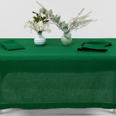 Linen cotton emerald green tablecloth front