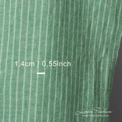 Wide washed green striped linen fabric for sewing clothes and home textiles
