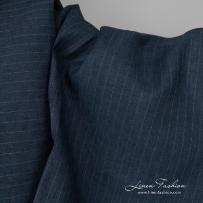 Dark blue striped linen fabric product picture