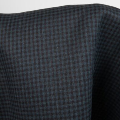 Dark linen fabric in black and blue checks product photo