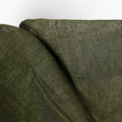 Linen fabric dark moss green colour transparent detail view