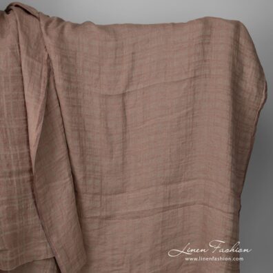 Washed linen fabric brownish grey colour check pattern