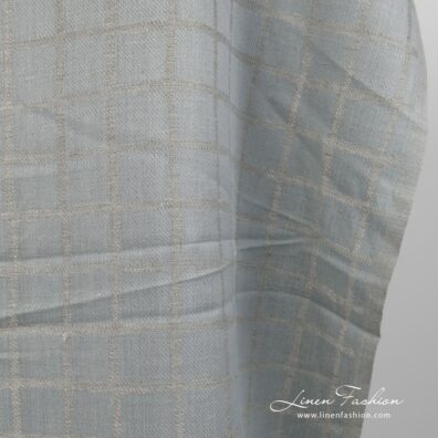 Linen cotton fabric blueish grey double-sided close up edge view