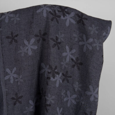 Washed linen cotton fabric with blueish grey flowers