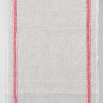 Narrow linen fabric light grey colour with red stripes