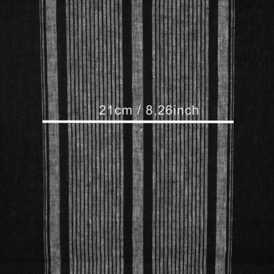 Narrow linen fabric black colour with white center stripes with measurements