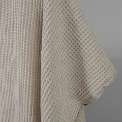 Washed linen cotton fabric beige waffle edge view