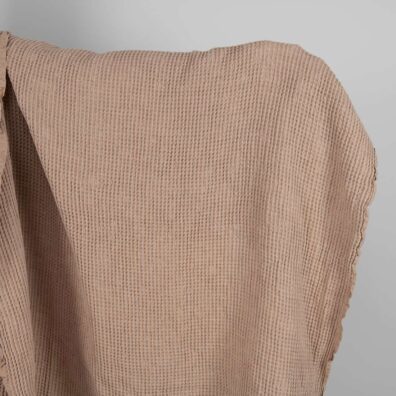 Washed linen cotton fabric light brown waffle
