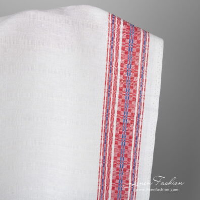 Linen cotton fabric with blue-red stripes stripe detail