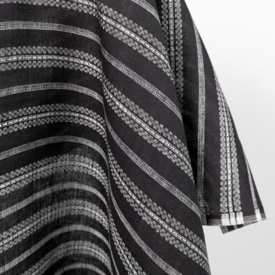 Linen fabric black with white patterned stripes edge