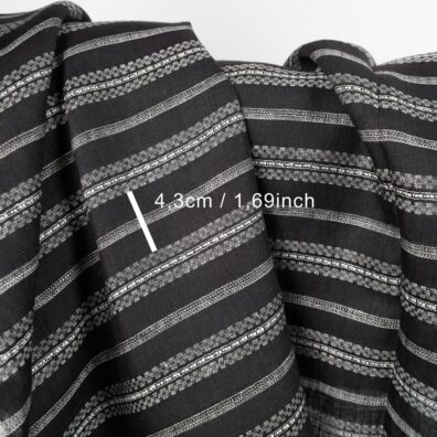 Linen fabric black with white patterned stripes with measurements