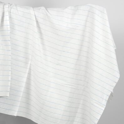 Washed linen cotton fabric white with sky blue stripes product photo