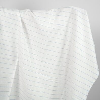 Washed linen cotton fabric white with sky blue stripes
