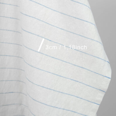 Washed linen cotton fabric white with sky blue stripes with measurements