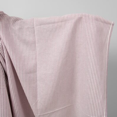 Wide linen cotton fabric in white and lilac stripes
