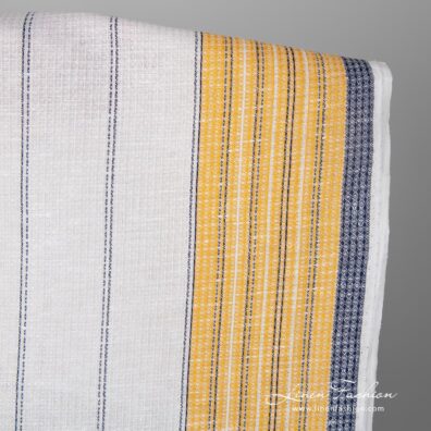 Linen cotton fabric white waffle with yellow blue stripes product photo