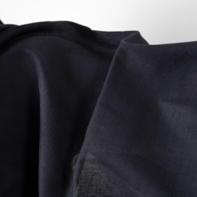 Linen cotton fabric dark navy blue colour close up detail