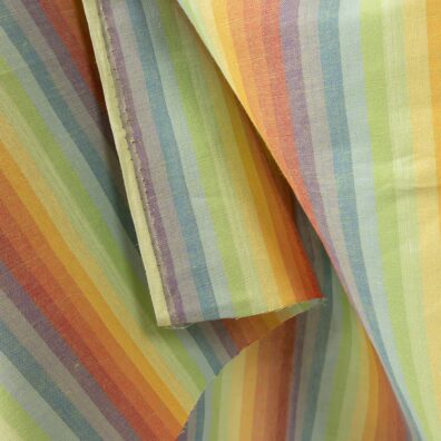Linen cotton fabric in rainbow colour stripes edge