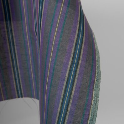 Linen cotton fabric in violet and blue stripes edge
