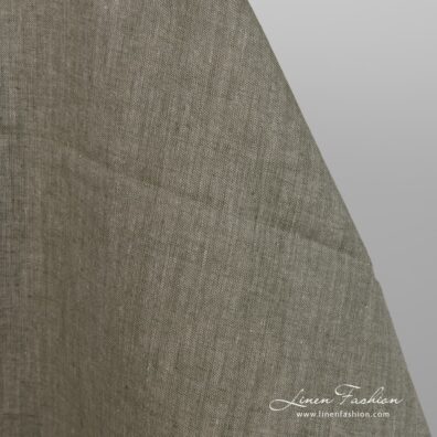 Linen fabric natural greyish green colour close up detail