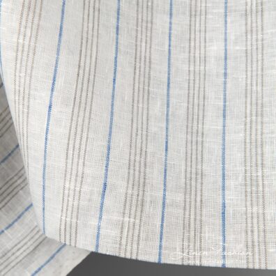 Linen fabric white with blue and grey stripes edge