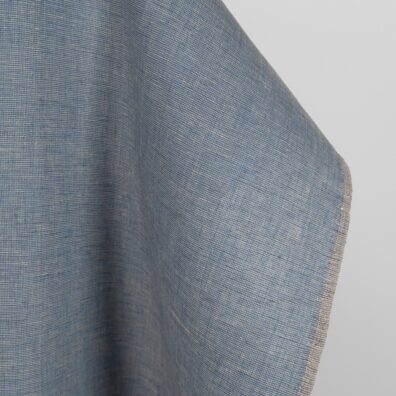 Linen fabric dusty blue and light brown melange edge