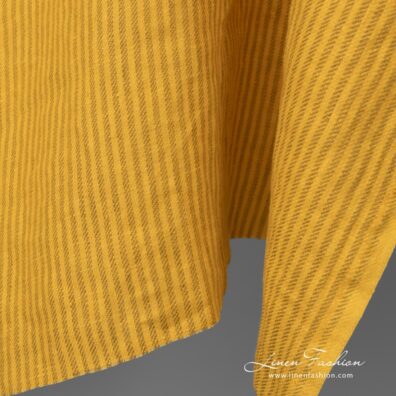 Washed linen fabric yellow colour striped edge