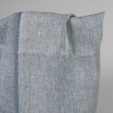 Linen fabric white blue in herringbone pattern double-sided back side
