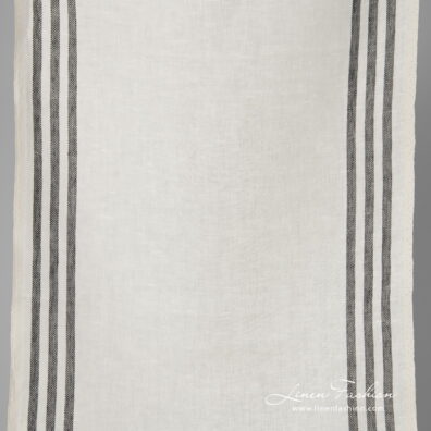 Narrow linen fabric white with black stripes on sides