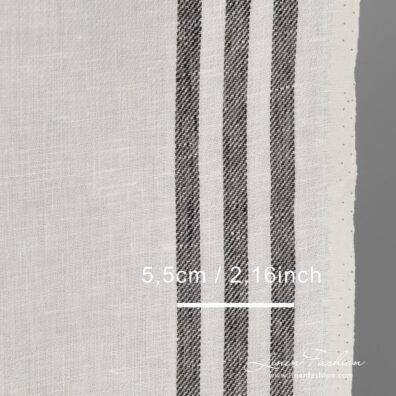 Narrow linen fabric white with black stripes on sides with measurements
