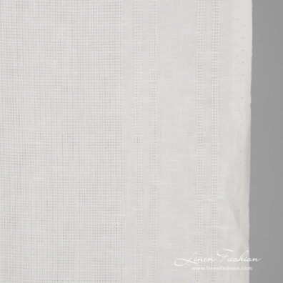 Narrow linen fabric white patterned close up detail