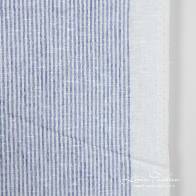 Narrow linen fabric white with blue stripes small