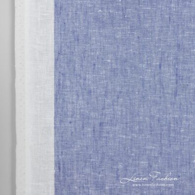 Narrow linen fabric white with blue stripes solid