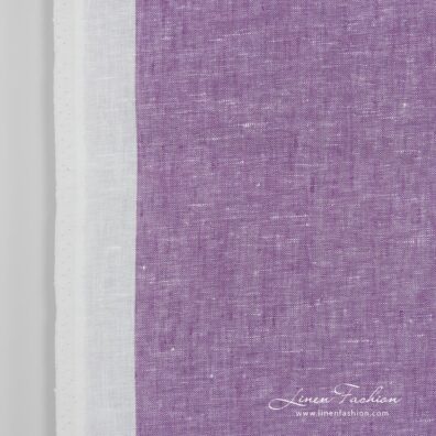 Narrow linen fabric white with violet stripes solid