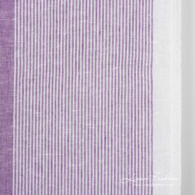 Narrow linen fabric white with violet stripes small