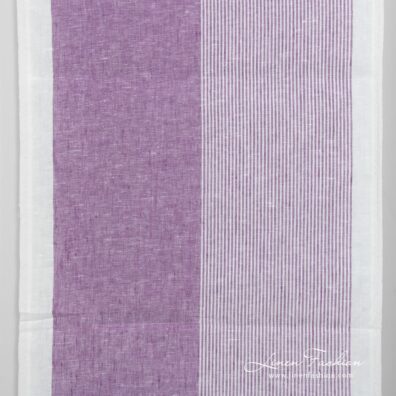 Narrow linen fabric white with violet stripes