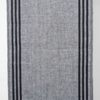 Narrow linen fabric grey with black stripes on sides